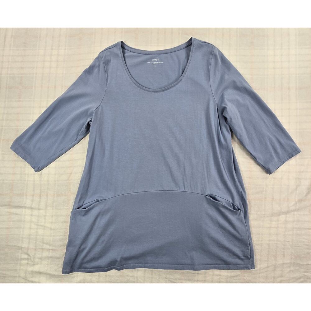 Pure Jill J. Jill Curved-Seam Tunic Womens Pockets 100% Pima Cotton Blue XL